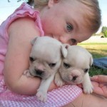 Girl Hugging Puppies
